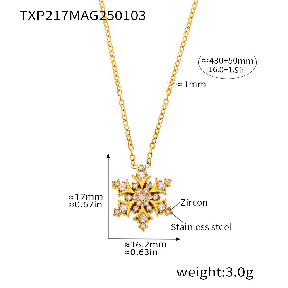 5A super flash zircon Christmas snowflake collarbone necklace PVD electroplating 18K real gold non-fading jewelry female spot
