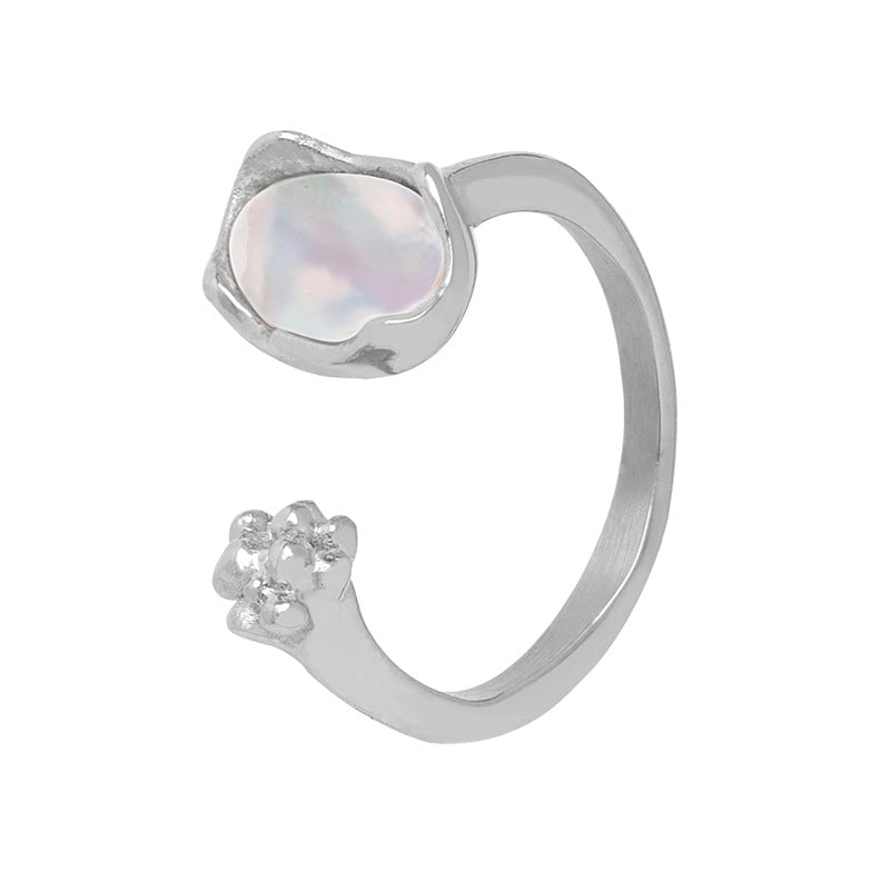 Fashion commuting niche simple versatile geometric shape design sense zircon color shell inlaid titanium steel gold-plated ring pp