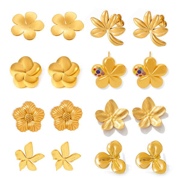Popular stainless steel exaggerated flower earrings women's French fashion light luxury personalized small flower stud earrings