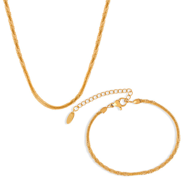 New personalized simple niche design titanium steel gold-plated texture twist necklace bracelet set jewelry female pp