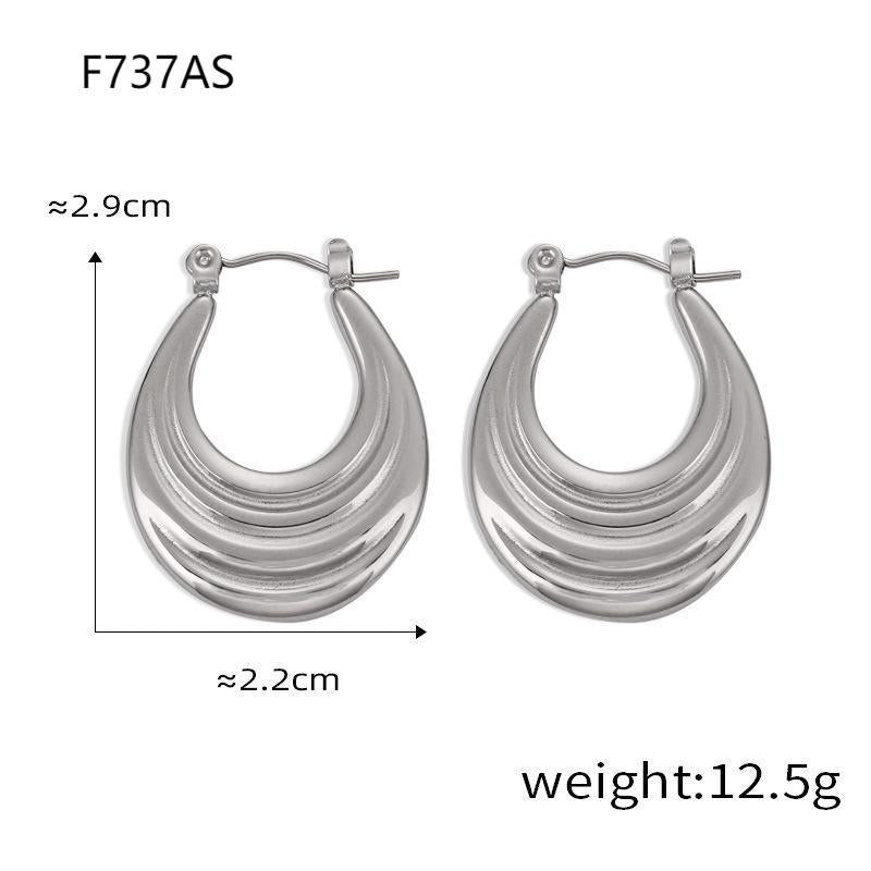 New Simple Personality Titanium Steel Gold Plated Geometric Design U-shaped Earrings Ring Striped Earrings Women's Jewelry