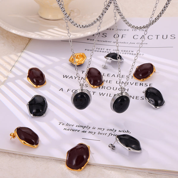 Retro personality simple temperament light luxury jewelry inlay design weight color glaze titanium steel jewelry set
