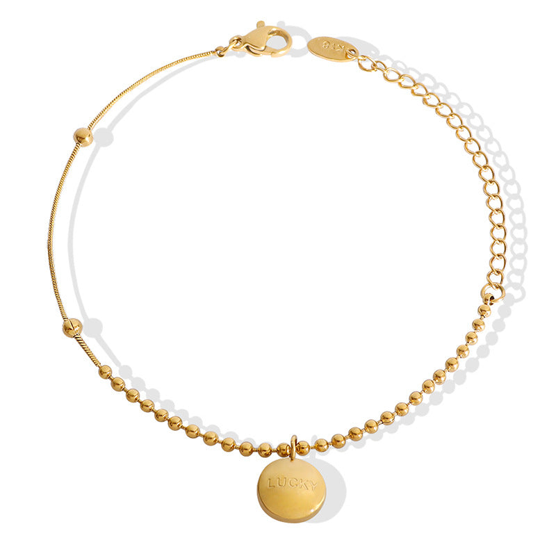 Fashion commuter letter engraving round brand pendant bracelet niche design titanium steel gold-plated round bead splicing