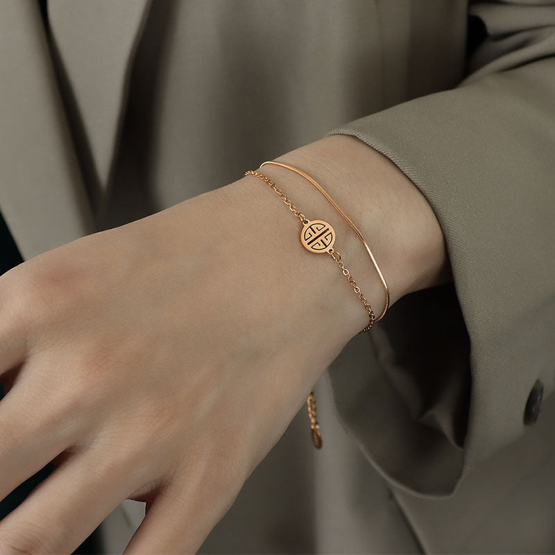 Bracelet Internet celebrity trendy round brand happy character double layer snake chain bracelet titanium steel 18k gold bracelet