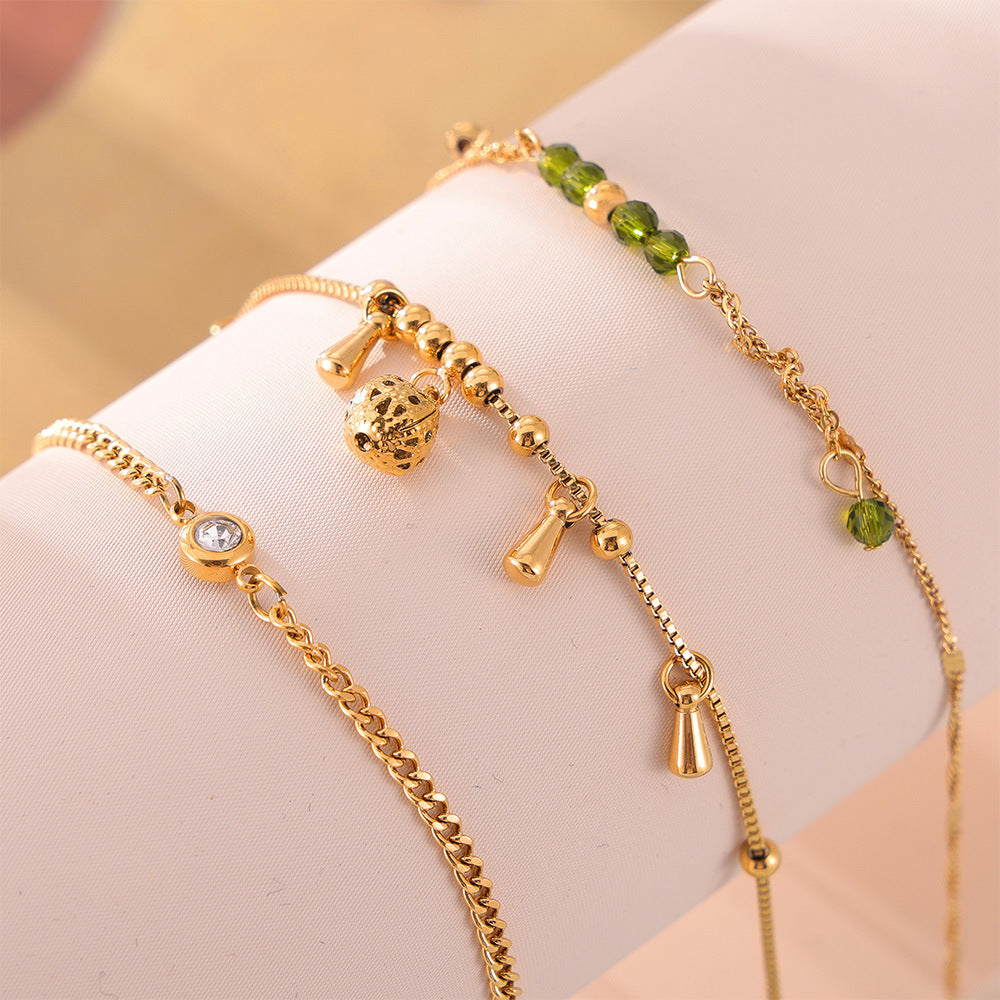Temperament elegant versatile casual style anklet Internet celebrity water drop with diamond design titanium steel gold-plated jewelry