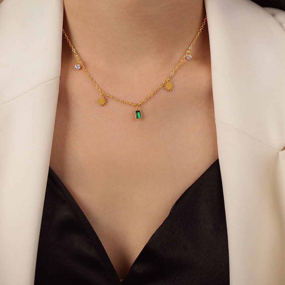 New light luxury personalized niche design titanium steel gold-plated emerald inlaid zircon pendant necklace high-end jewelry women