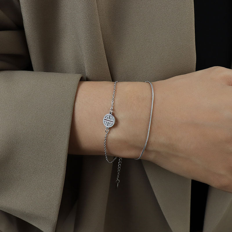 Bracelet Internet celebrity trendy round brand happy character double layer snake chain bracelet titanium steel 18k gold bracelet