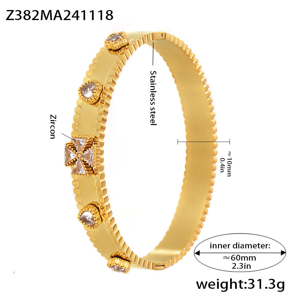 Stainless steel bracelet flower inlaid zircon Czech glass buckle gear bracelet combination hot spot