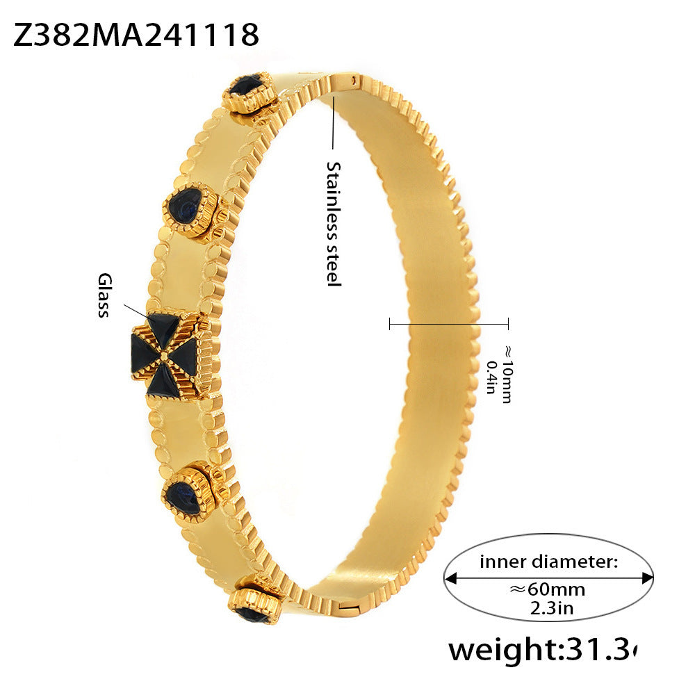 Stainless steel bracelet flower inlaid zircon Czech glass buckle gear bracelet combination hot spot