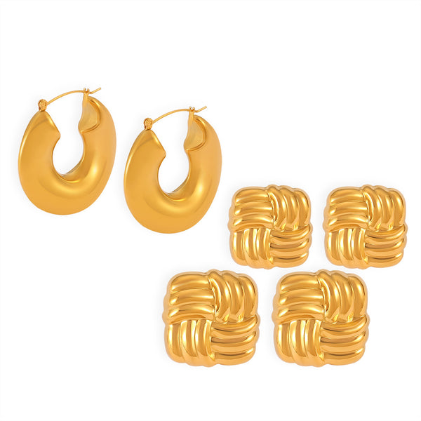 Hot-selling niche personality versatile U-shaped jewelry geometric line weaving design titanium steel glossy earrings