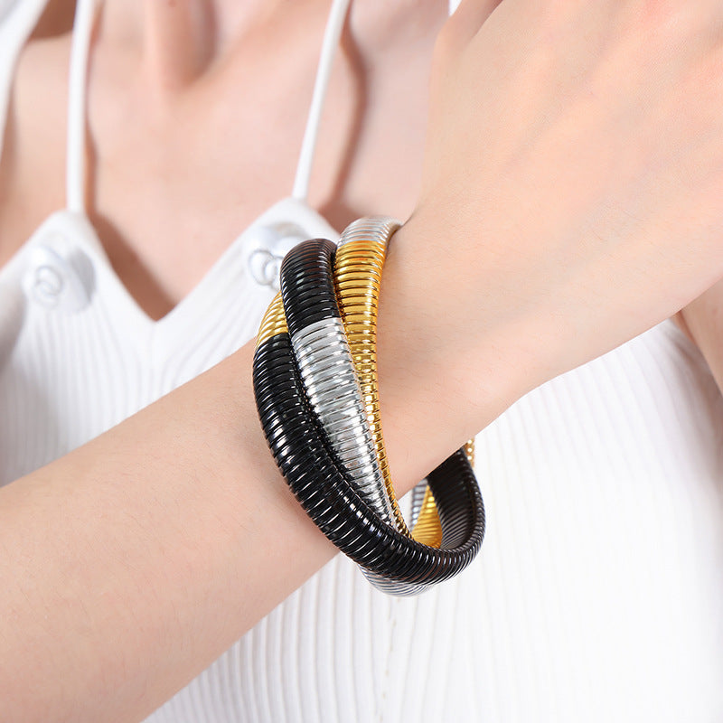 Hot-selling light luxury fashion gold-plated three-layer bracelet titanium steel serpentine winding elastic bracelet jewelry women 99