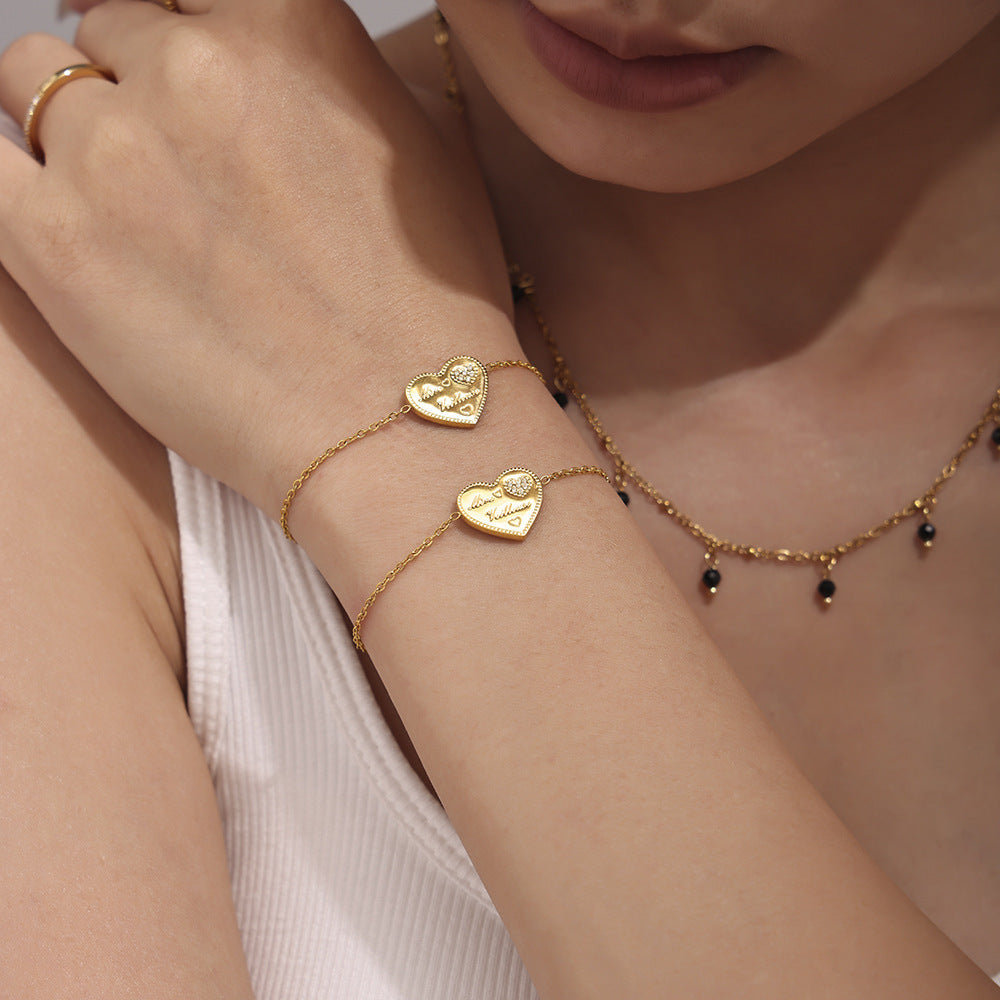 Love letter inlaid zircon craft bracelet temperament stainless steel plated 18K real gold color retention jewelry