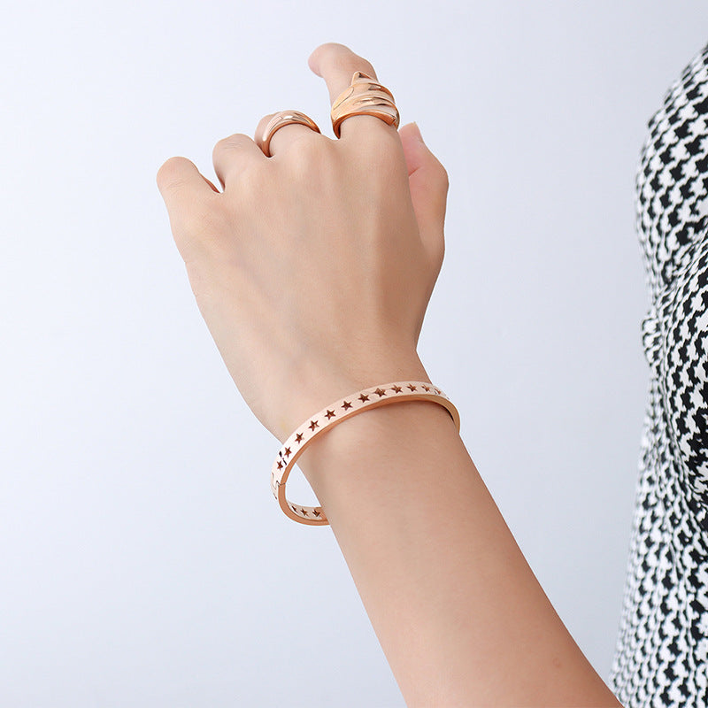Geometric elements full sky hollow star bracelet titanium steel plated 18K real gold bracelet hand jewelry Z121pp