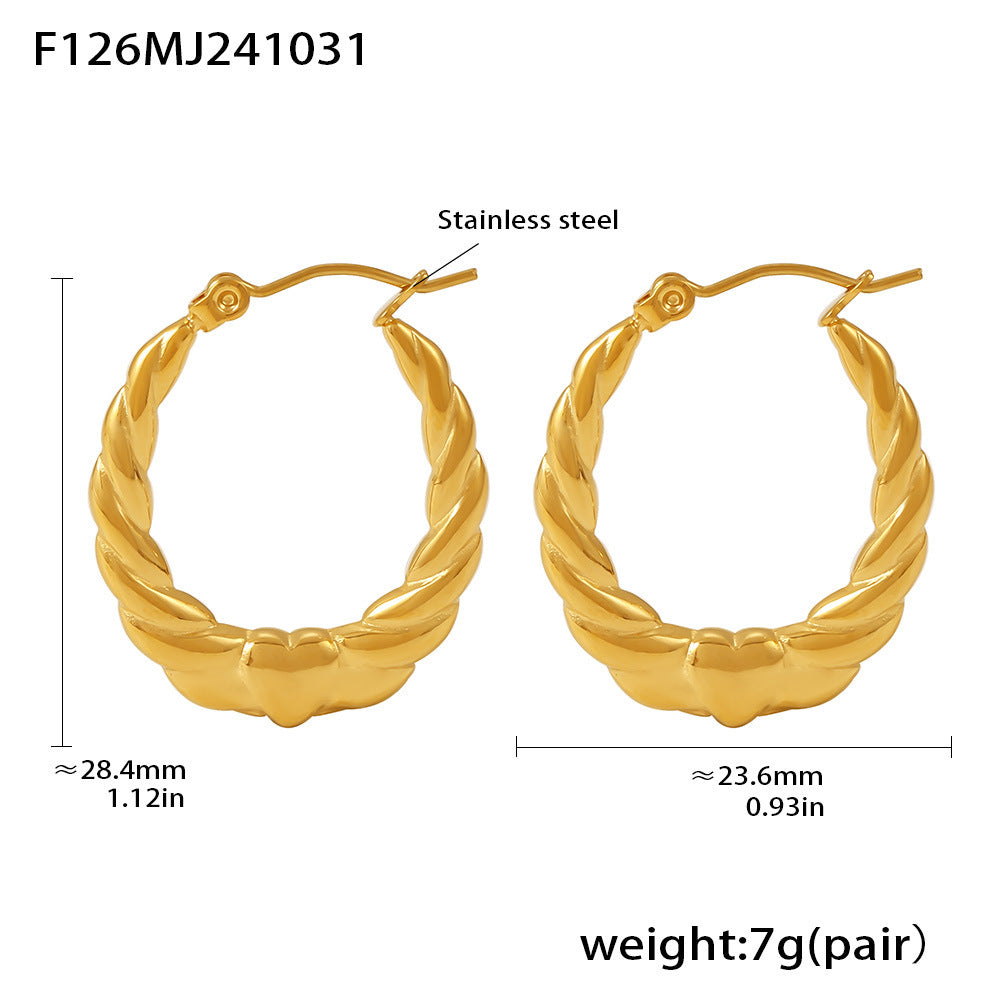 Stainless steel small love thread C-shaped earrings, earrings plated with 18K real gold temperament commuting non-fading earrings
