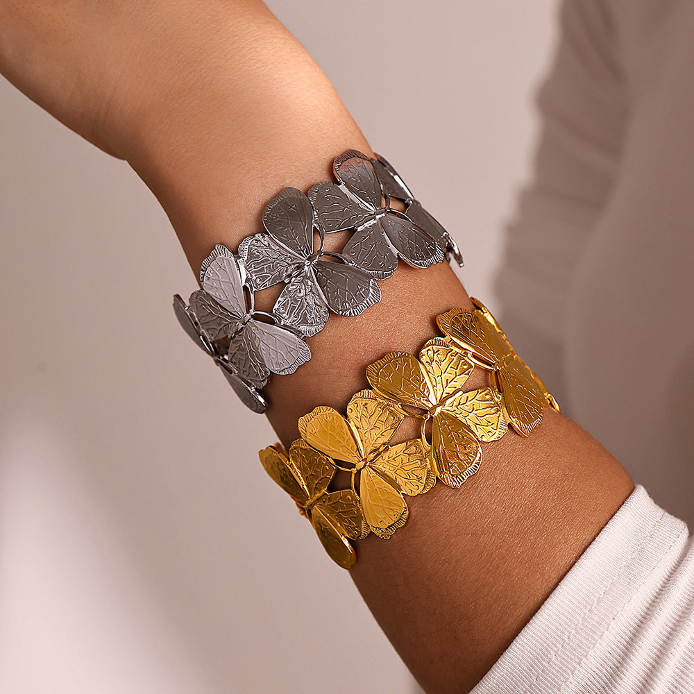 Flower Hollow Opening Bracelet Stainless Steel 18K Gold Cross-border Fashion Adjustable Jewelry Combination Spot 99