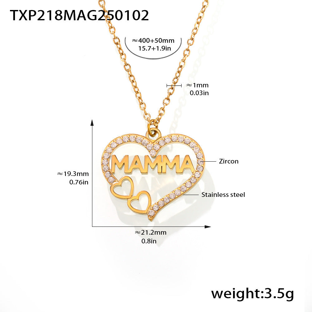 Double Dopamine Natural Stone Heart Letter Clavicle Necklace Light Luxury Stainless Steel Jewelry