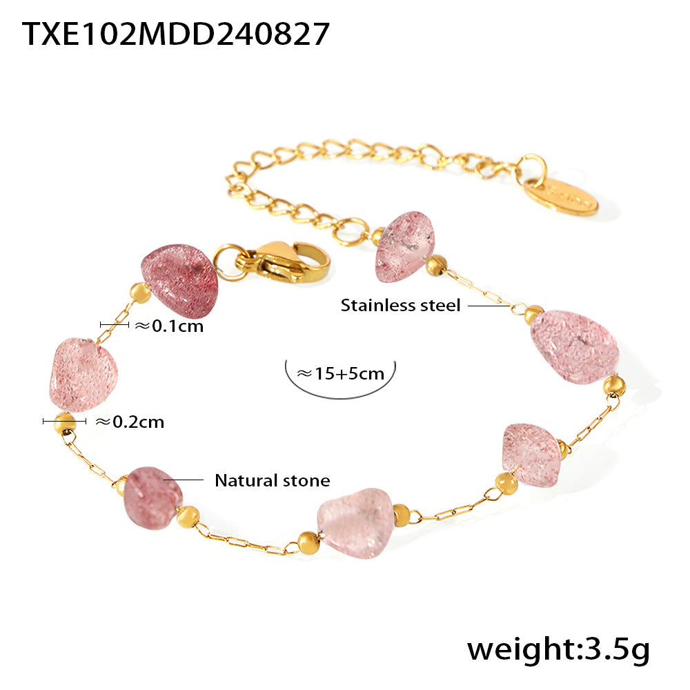 Colored natural gravel necklace bracelet New irregular stainless steel jewelry set for women