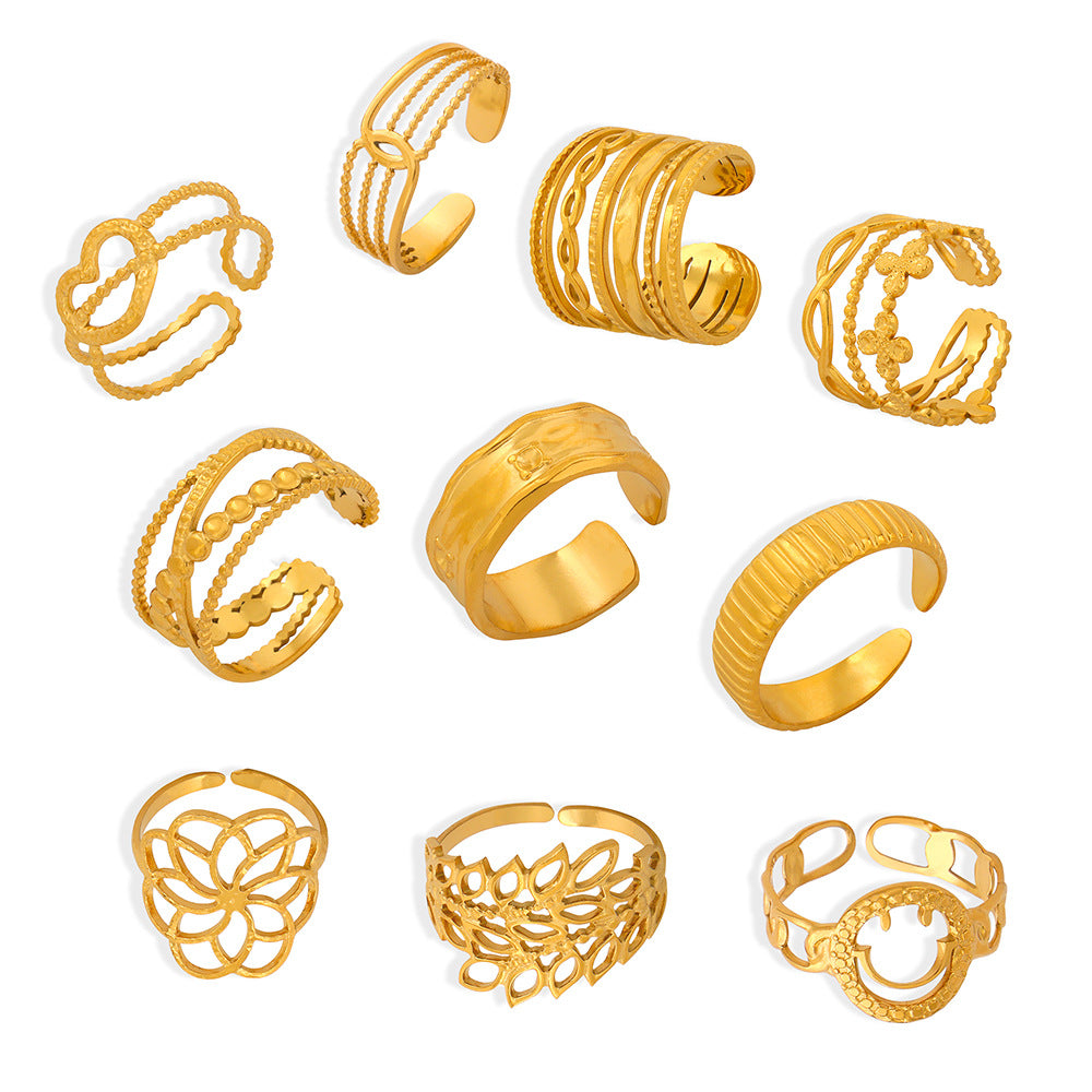Fashion commuter simple geometric jewelry hollow multi-layer texture splicing design sense index finger ring titanium steel open ring