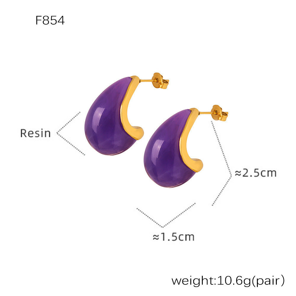 Dopamine candy color light luxury resin colorful earrings titanium steel niche exquisite temperament earrings jewelry spot