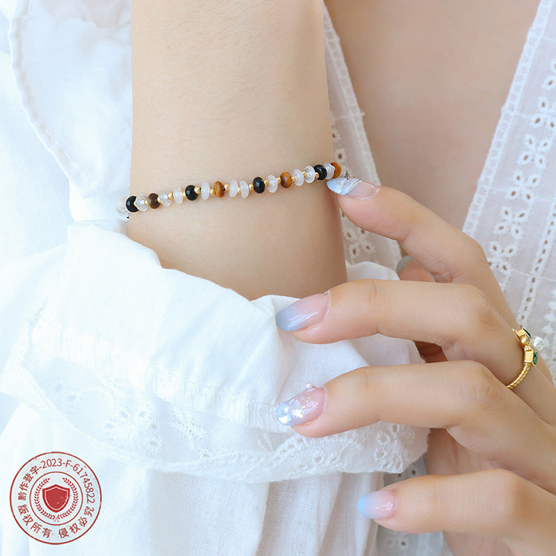 High-end natural bracelet, white jade, black agate, tiger's eye stone, personalized handmade beaded fashion bracelet, commuter women's jewelry.