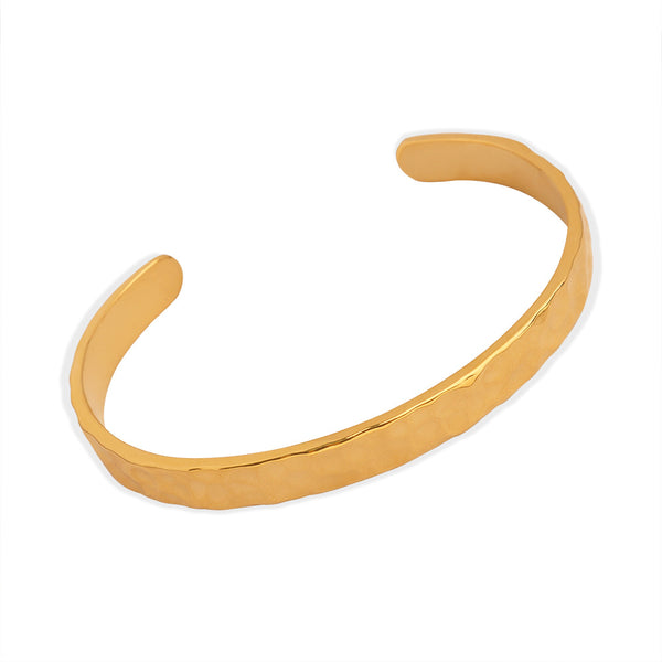 New simple personality niche design titanium steel gold-plated irregular concave-convex hammer surface opening bracelet women's jewelry wholesale 99