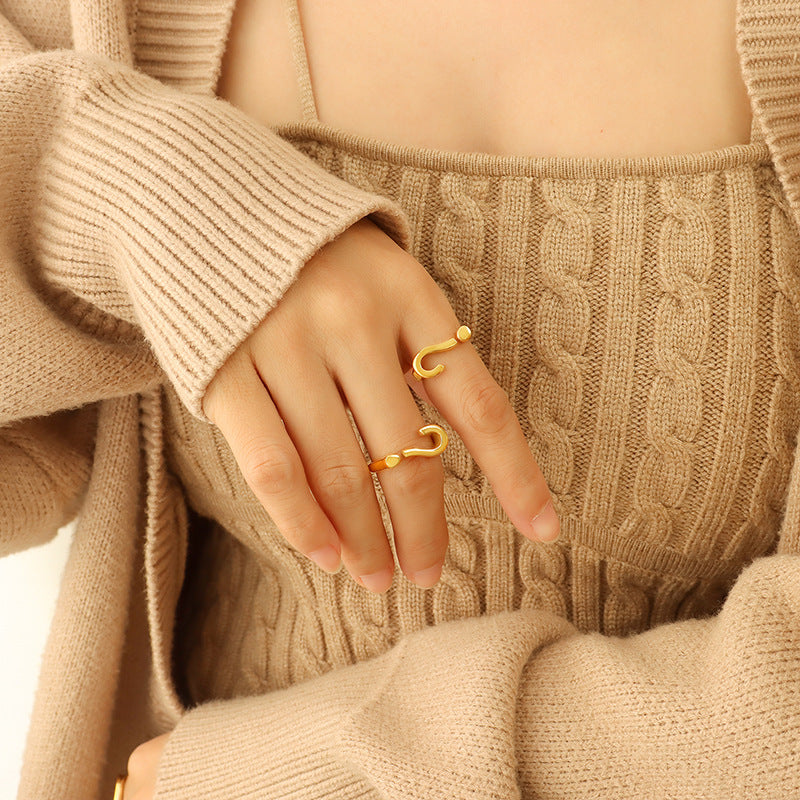 New niche design sense question mark opening adjustable ring women's, titanium steel plated 18K gold hand jewelry wholesale pp
