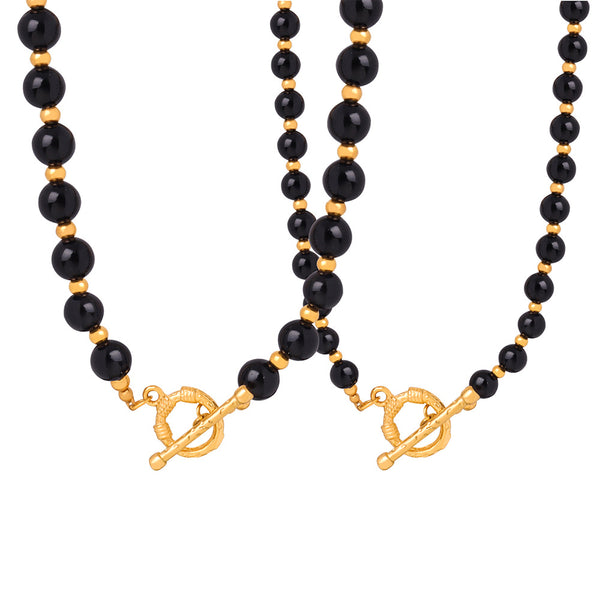 New light luxury high-end niche design black agate handmade beaded titanium steel bead necklace female pp