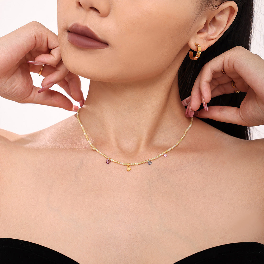 Dopamine zircon handmade natural stone beaded collarbone necklace small fresh girl niche accessories spot 99
