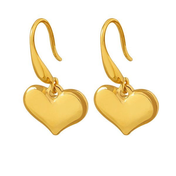 Exquisite non-fading simple three-dimensional love earrings niche design sweet and cool personality heart earrings women's gold-plated ear hooks