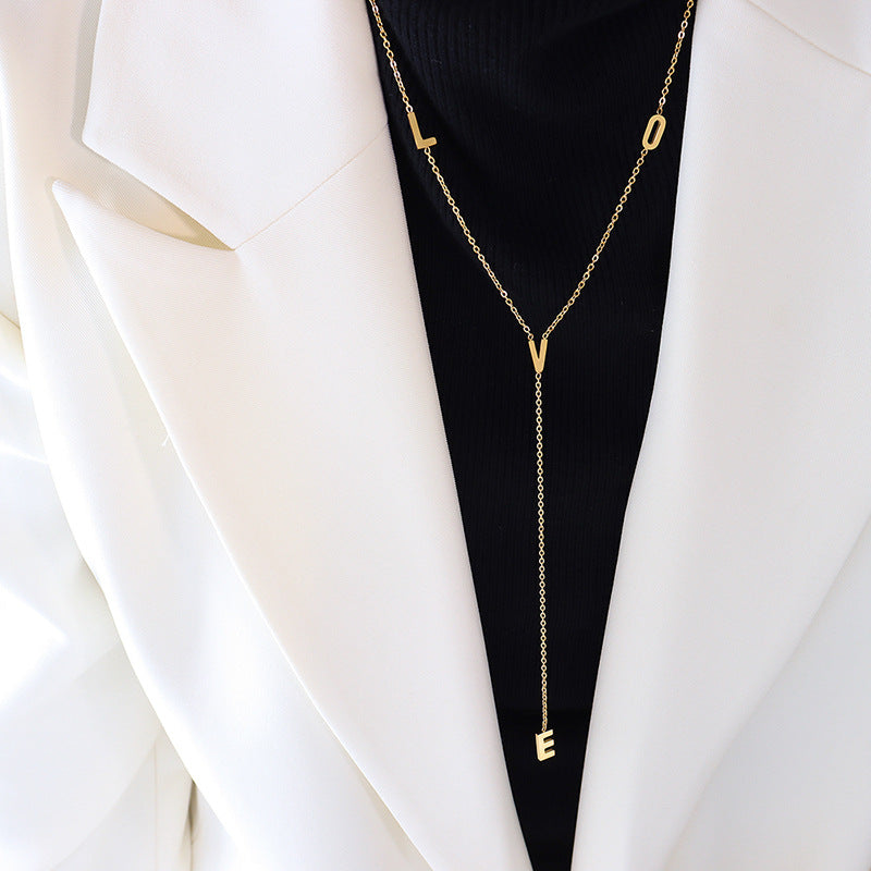 Small fresh love letter long fringed pendant necklace small personalized gold-plated fashion jewelry M014