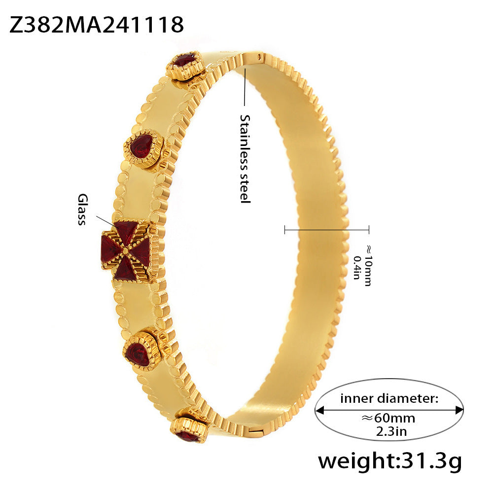 Stainless steel bracelet flower inlaid zircon Czech glass buckle gear bracelet combination hot spot