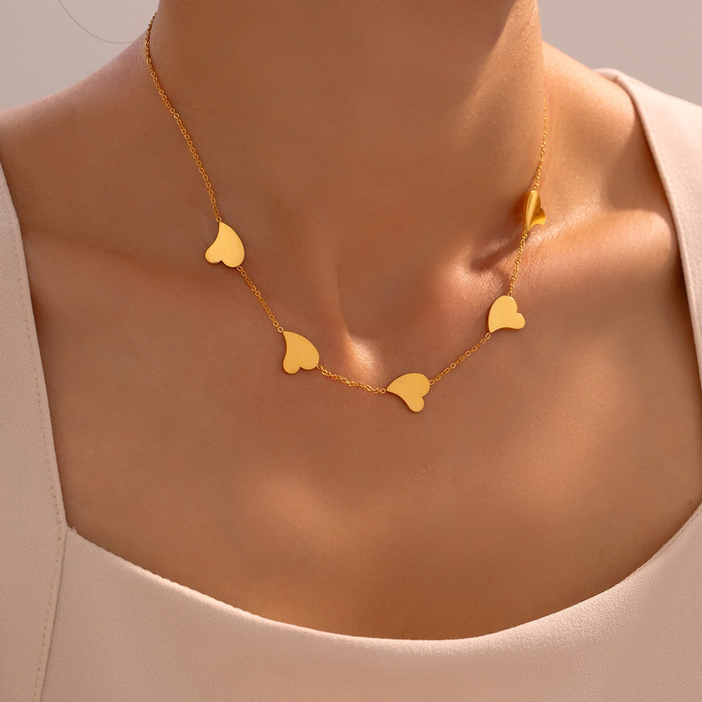 New European and American irregular love fringed pendant necklace titanium steel plated 18k gold light luxury versatile collarbone chain pp