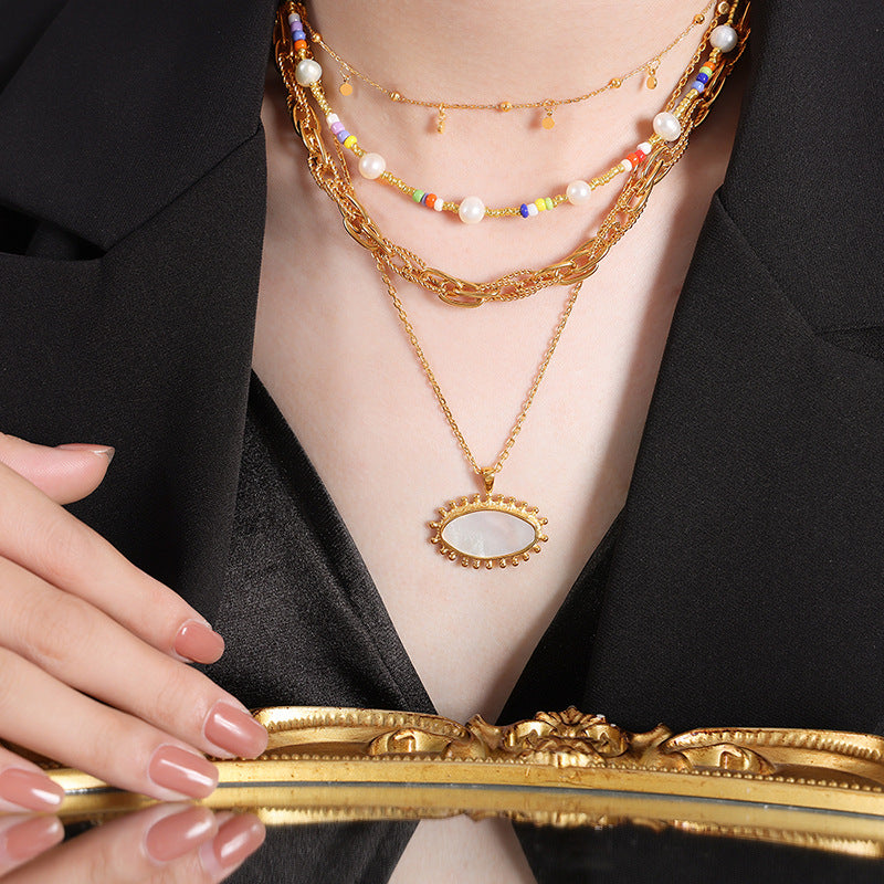 Cold wind niche geometric jewelry chain simple versatile titanium steel gold-plated jewelry set female 99