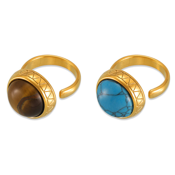 Retro personality simple niche texture lace temperament ring inlaid tiger's eye design titanium steel open ring