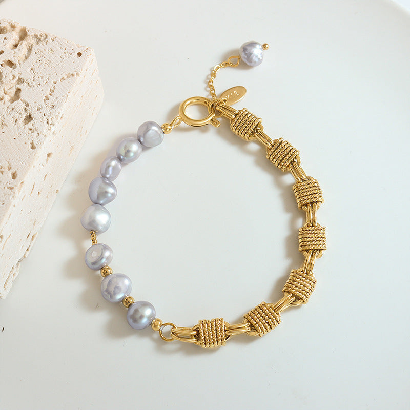 Hip-hop non-fading copper chain with gray freshwater pearl bracelet creative hand jewelry women's 99