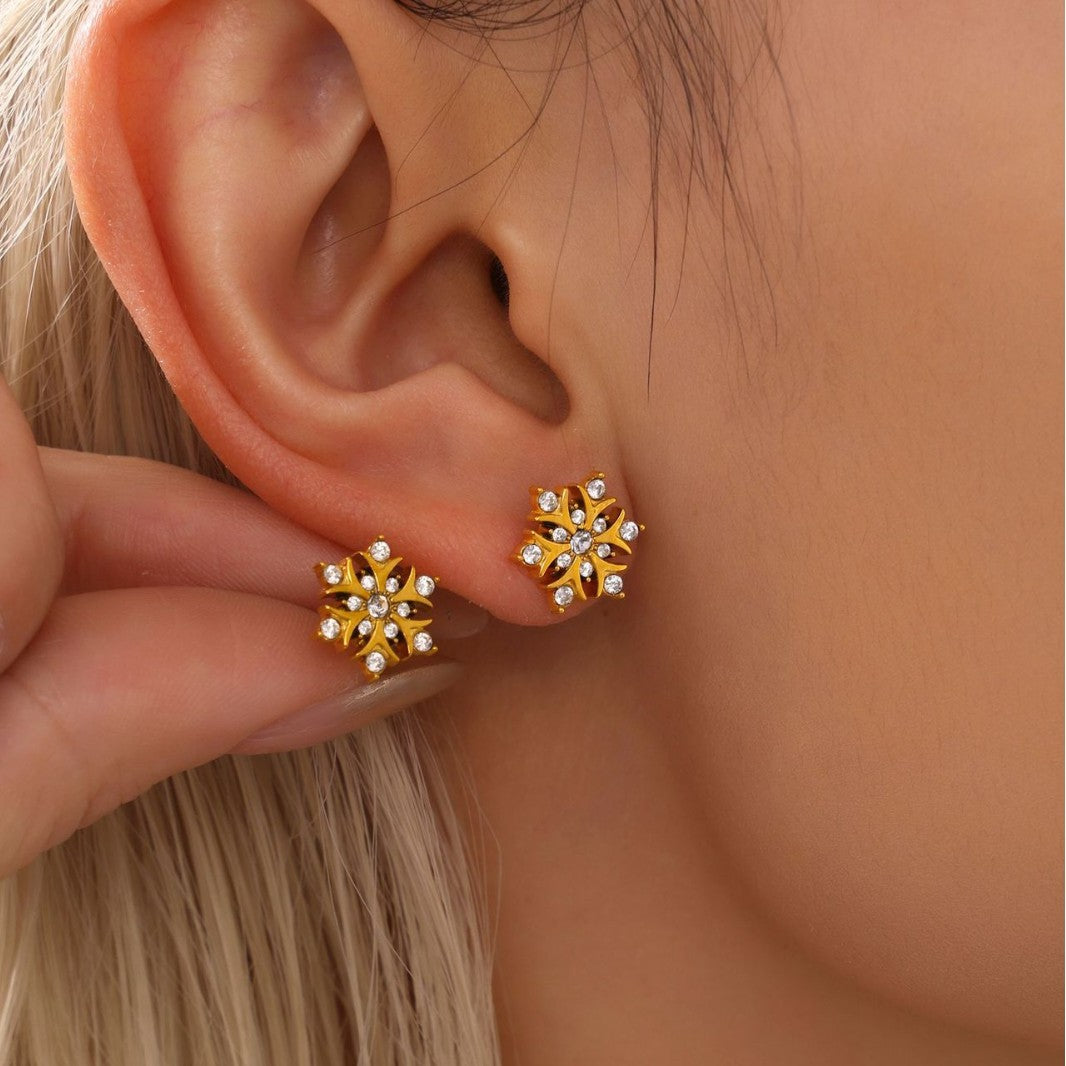 Christmas snowflake handmade inlaid zircon necklace stud earrings bracelet atmosphere stainless steel light luxury set spot