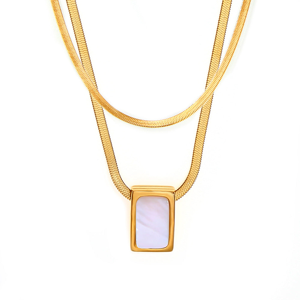 Retro temperament elegant personality blade chain jewelry geometric inlay white shell design pendant titanium steel necklace