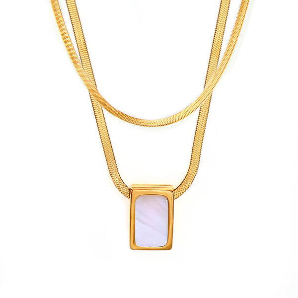 Retro temperament elegant personality blade chain jewelry geometric inlay white shell design pendant titanium steel necklace