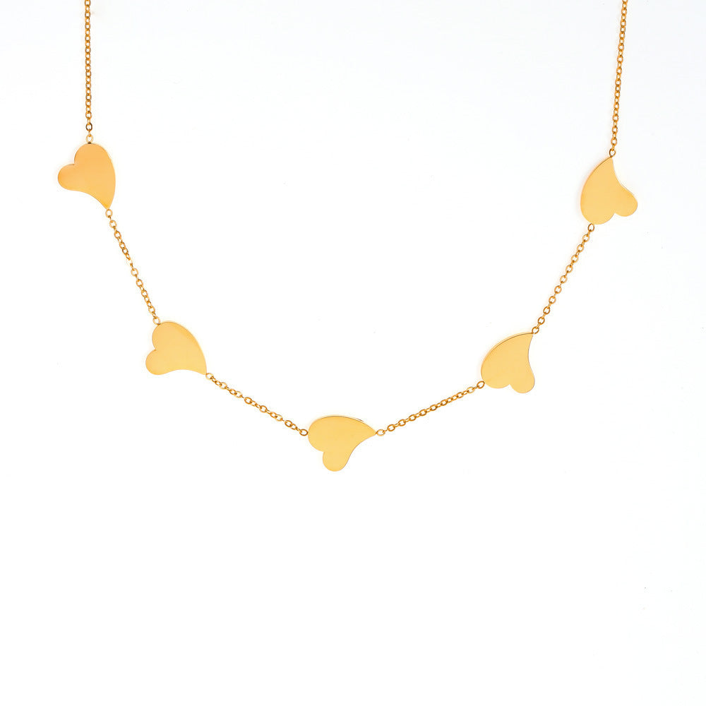 New European and American irregular love fringed pendant necklace titanium steel plated 18k gold light luxury versatile collarbone chain pp