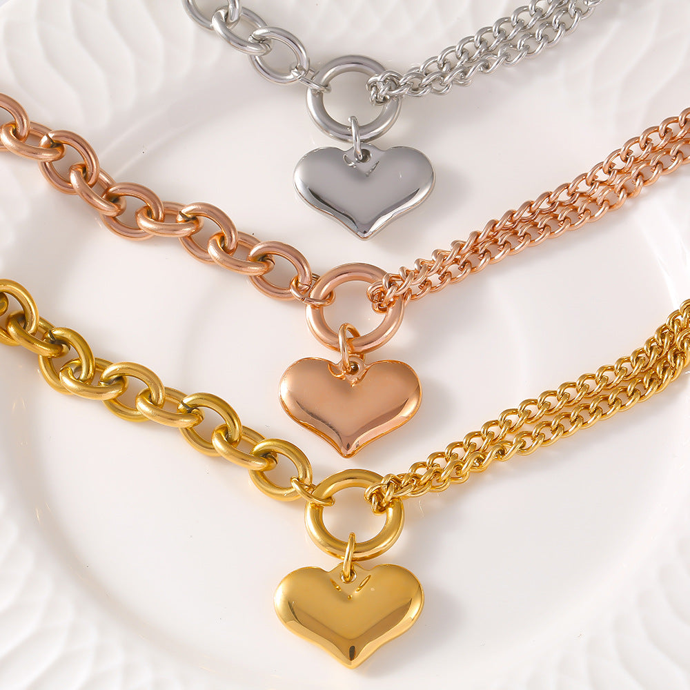 Personality sweet fashion versatile temperament jewelry asymmetrical chain design sense love pendant titanium steel bracelet
