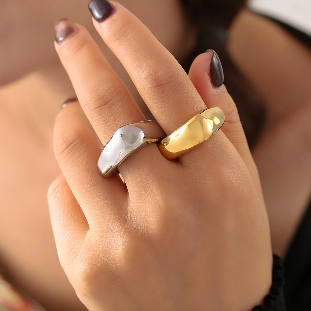 Hot Selling Simple Square Geometric Ring Stainless Steel PVD Plated 18K Real Gold Retro Ring Jewelry Wholesale 99
