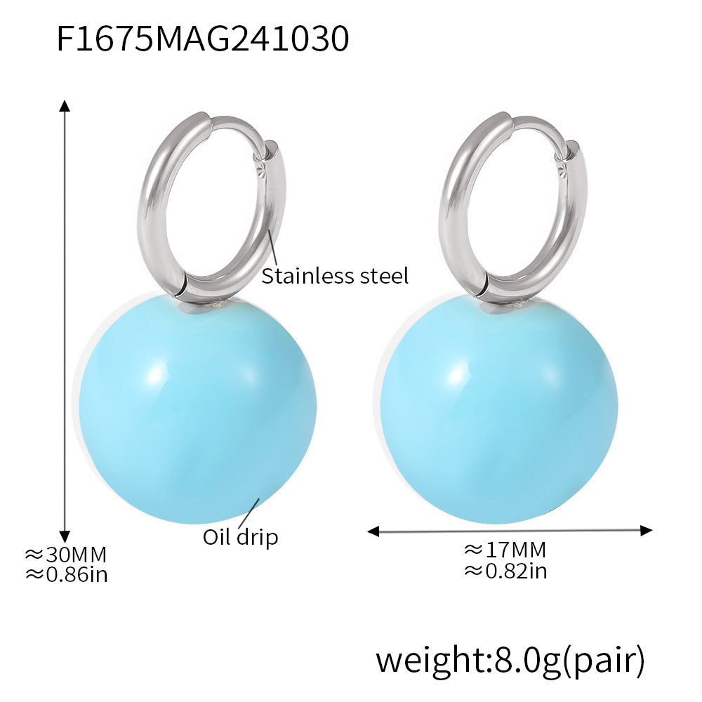 Oil painting candy color hollow steel ball earrings stainless steel PVD plating temperament fashion ear buckle earrings 99