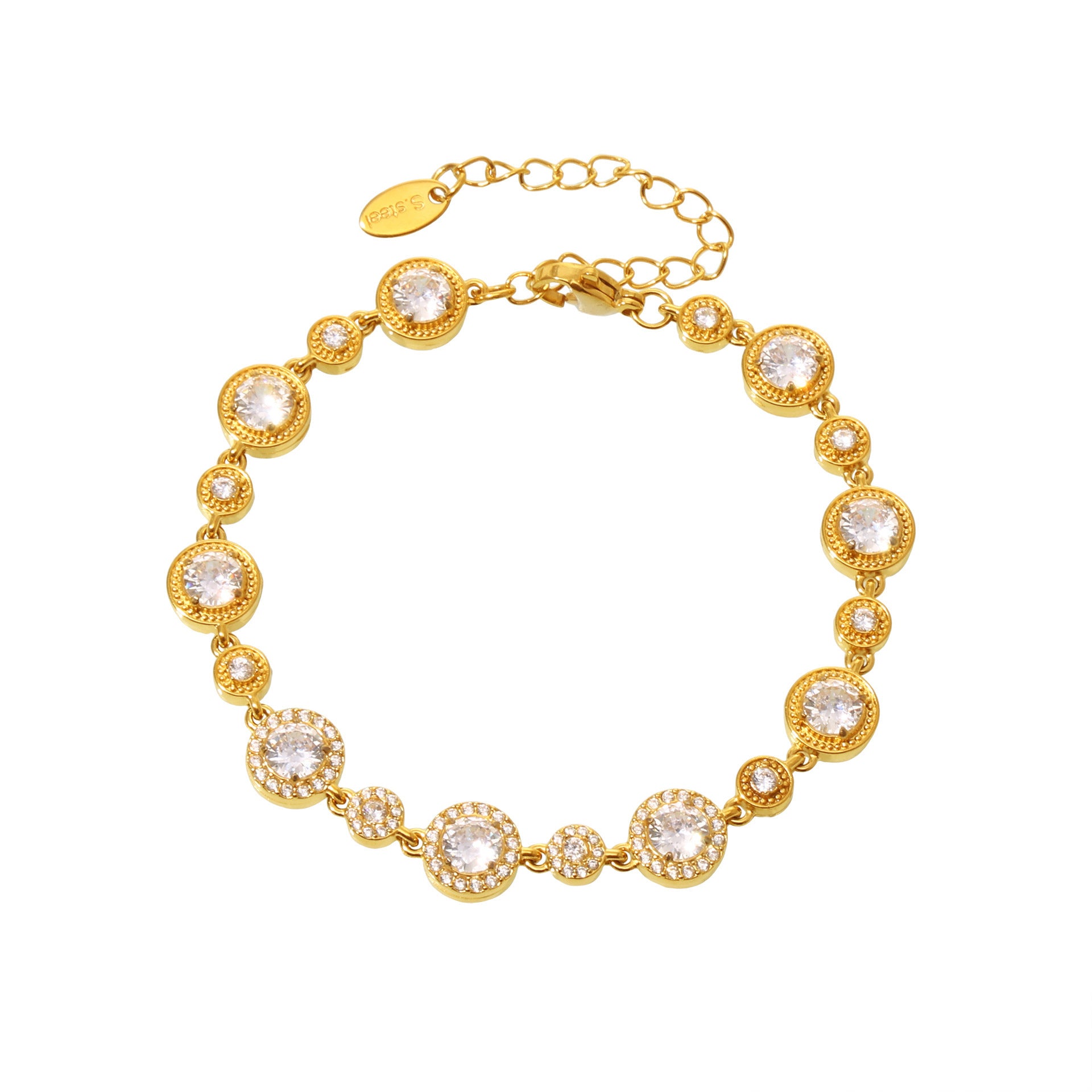 Stainless steel crystal zircon bracelet women's hand-inlaid gypsy star PVD plated 18K real gold original design