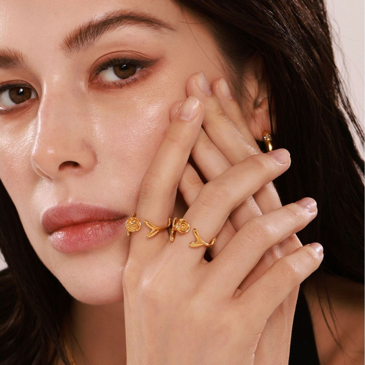 Rose open ring stainless steel PVD electroplated 18K real gold jewelry thrives and gives girlfriend gifts 99