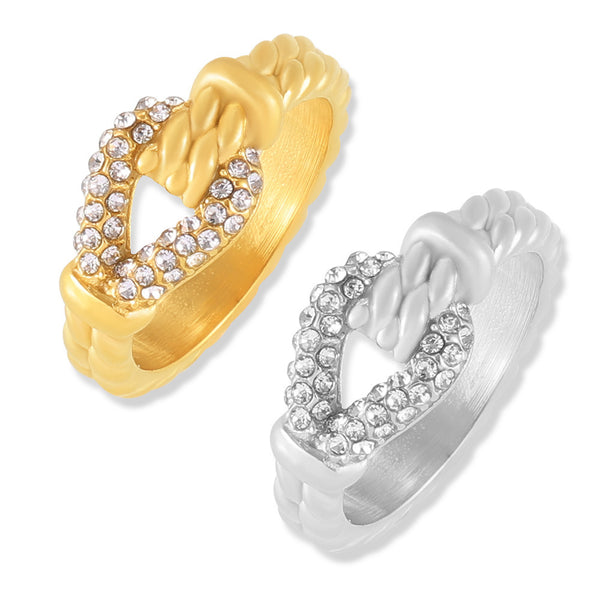 Hot-selling diamond-set twist edge ring women's versatile personality design titanium steel plated 18k gold new index finger ring pp