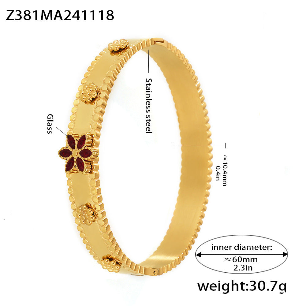 Stainless steel bracelet flower inlaid zircon Czech glass buckle gear bracelet combination hot spot
