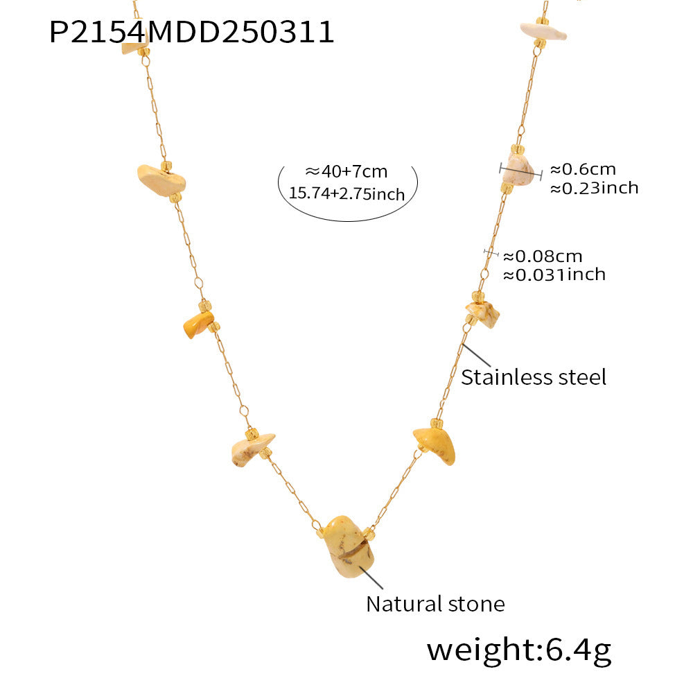 Candy color natural stone collarbone necklace niche design sense titanium steel color retention sweet neck chain jewelry women
