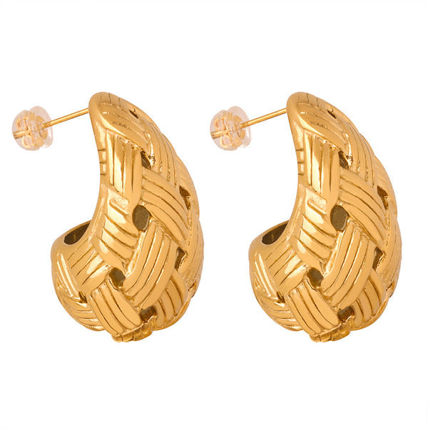 New fashion niche design titanium steel gold-plated woven water drop-shaped hollow stud earrings personalized jewelry women