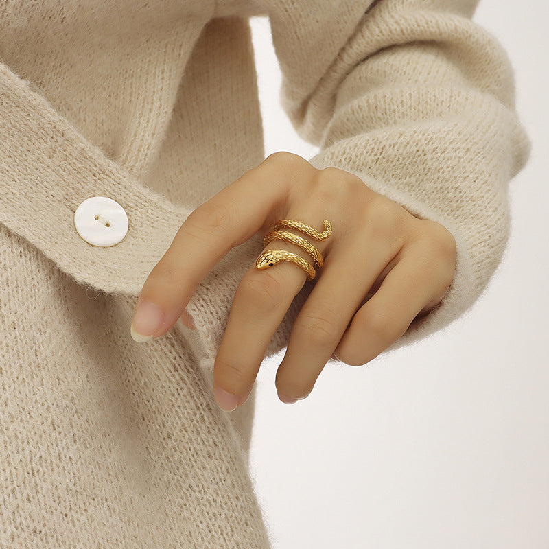 Cold wind surrounds serpentine ring women do not fade cold trendy personalized titanium steel ring hand jewelry A132
