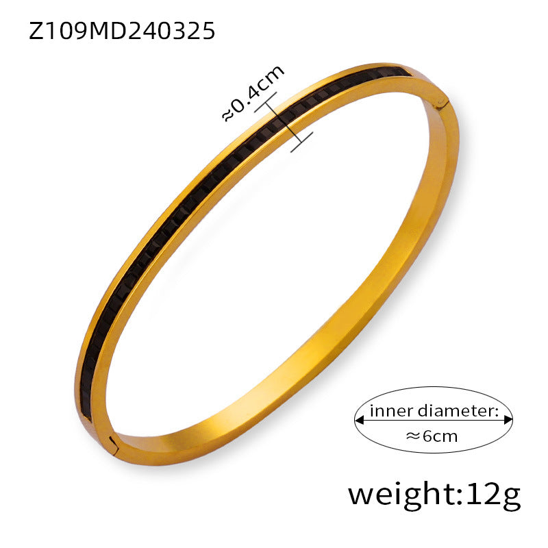 New Fashion Commuter Simple Personality Design Titanium Steel Gold Plated Diamond Niche Bracelet Jewelry Wholesale Female